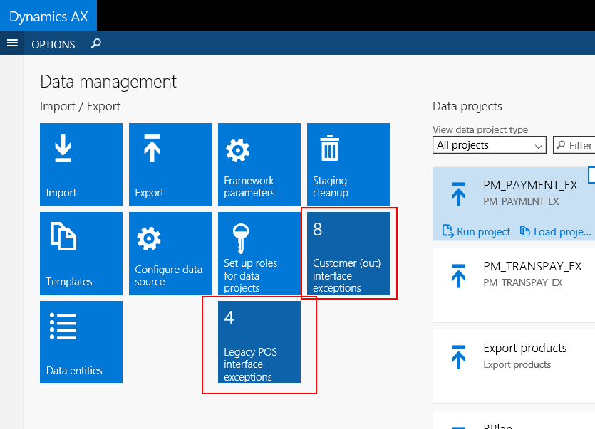 AX7 Data Management interface exceptions