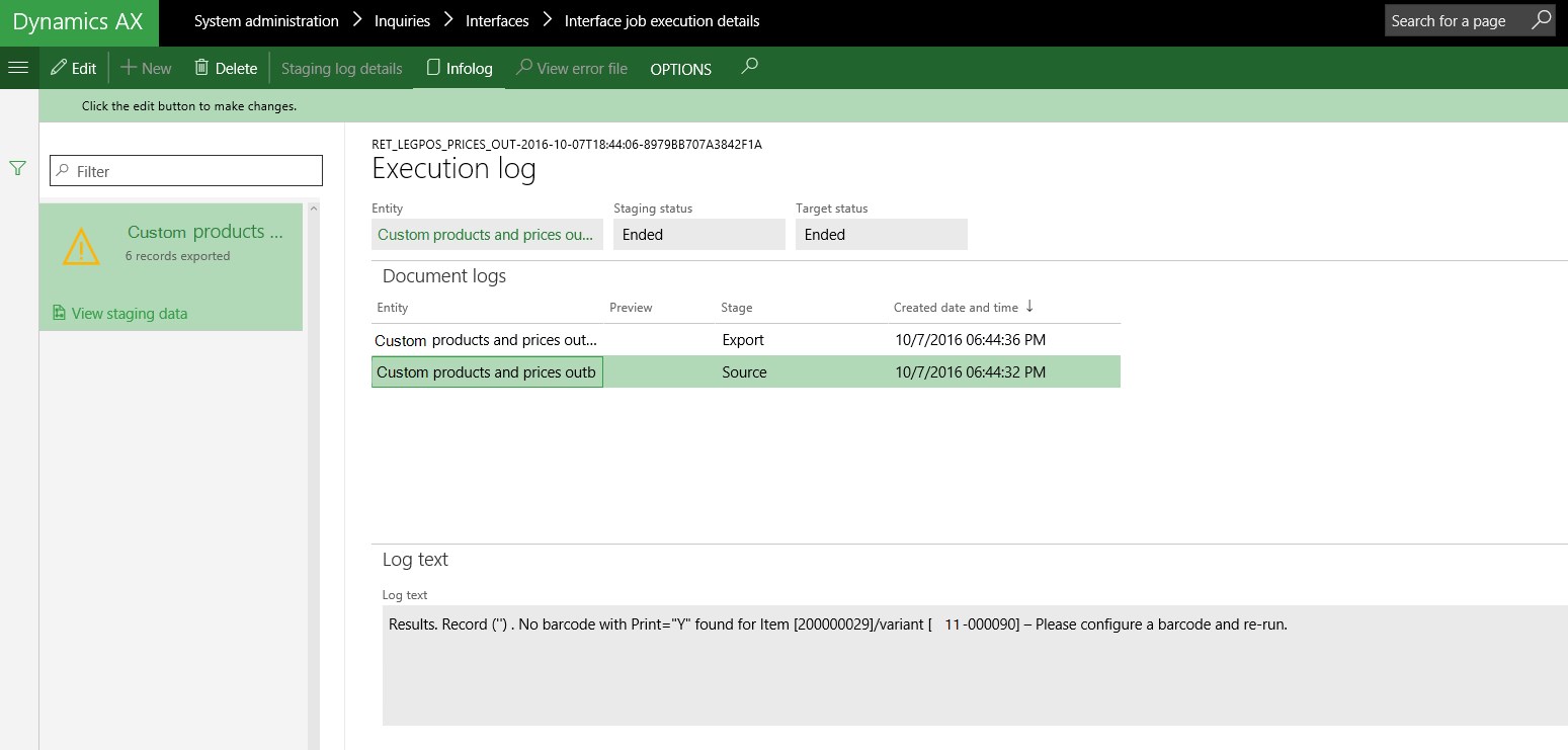 Outbound staging errors