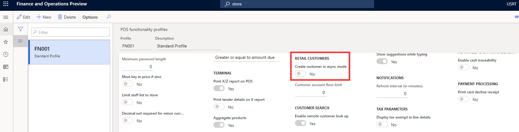 D365 Retail Functionality Profile